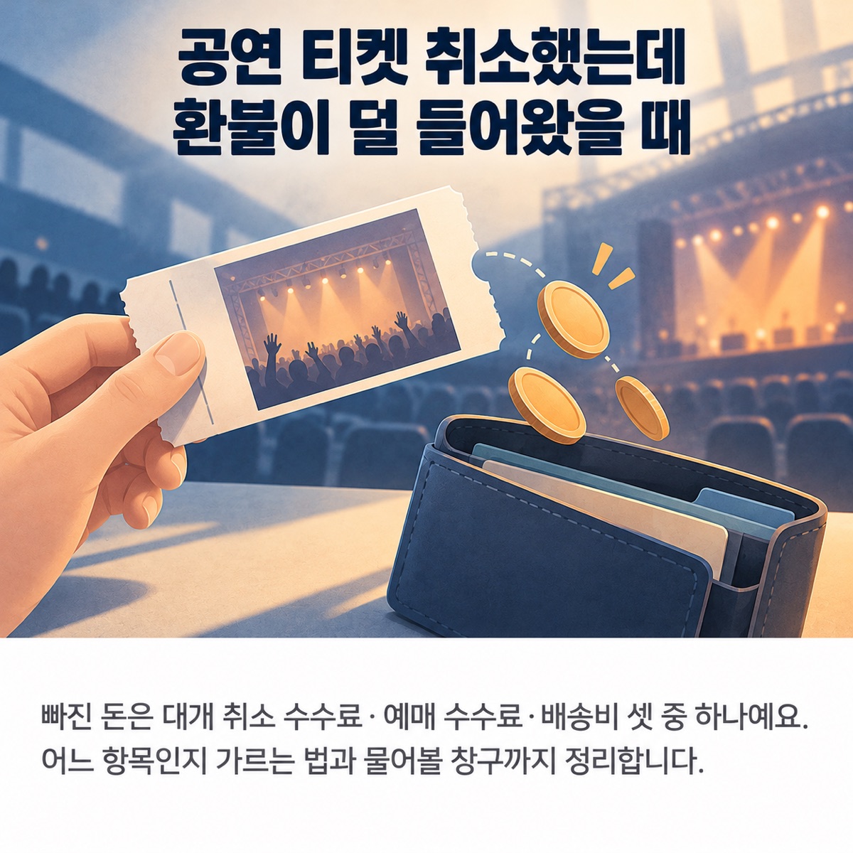 공연 티켓 취소했는데 환불이 덜 들어왔을 때: 취소 수수료·예매 수수료·배송비 가르고 확인하는 순서 대표 이미지